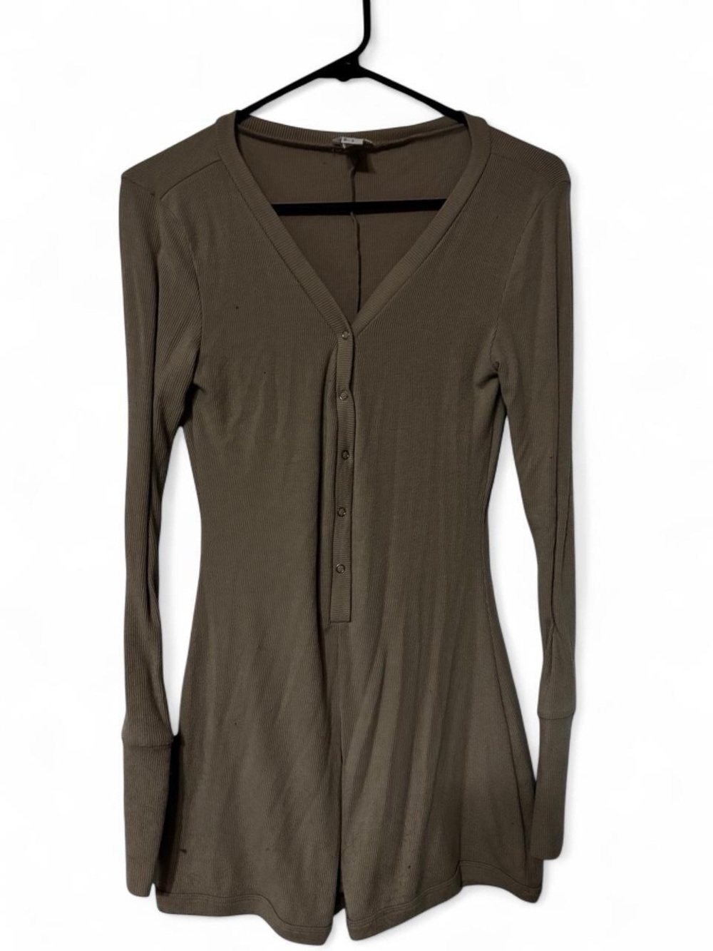 Forever 21 Nude Beige Ribbed Long Sleeve Romper